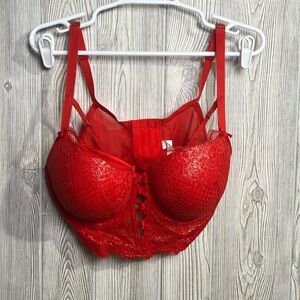 Women’s Cacique Longline Boost Balconette Bra Red Lace Size 38 DD